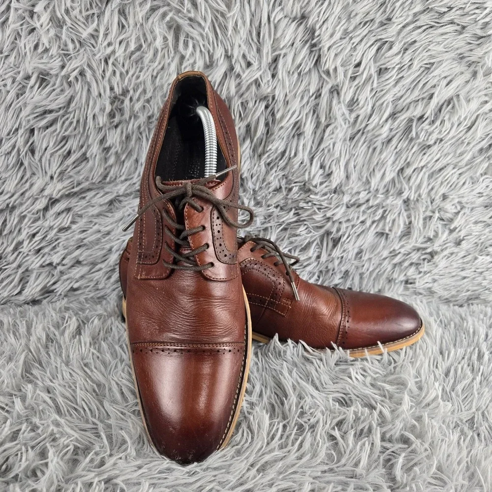 Stacy Adams Cap Toe Oxford Mens 10.5M Brown Leather Brogue Dress Shoes 25068-221
